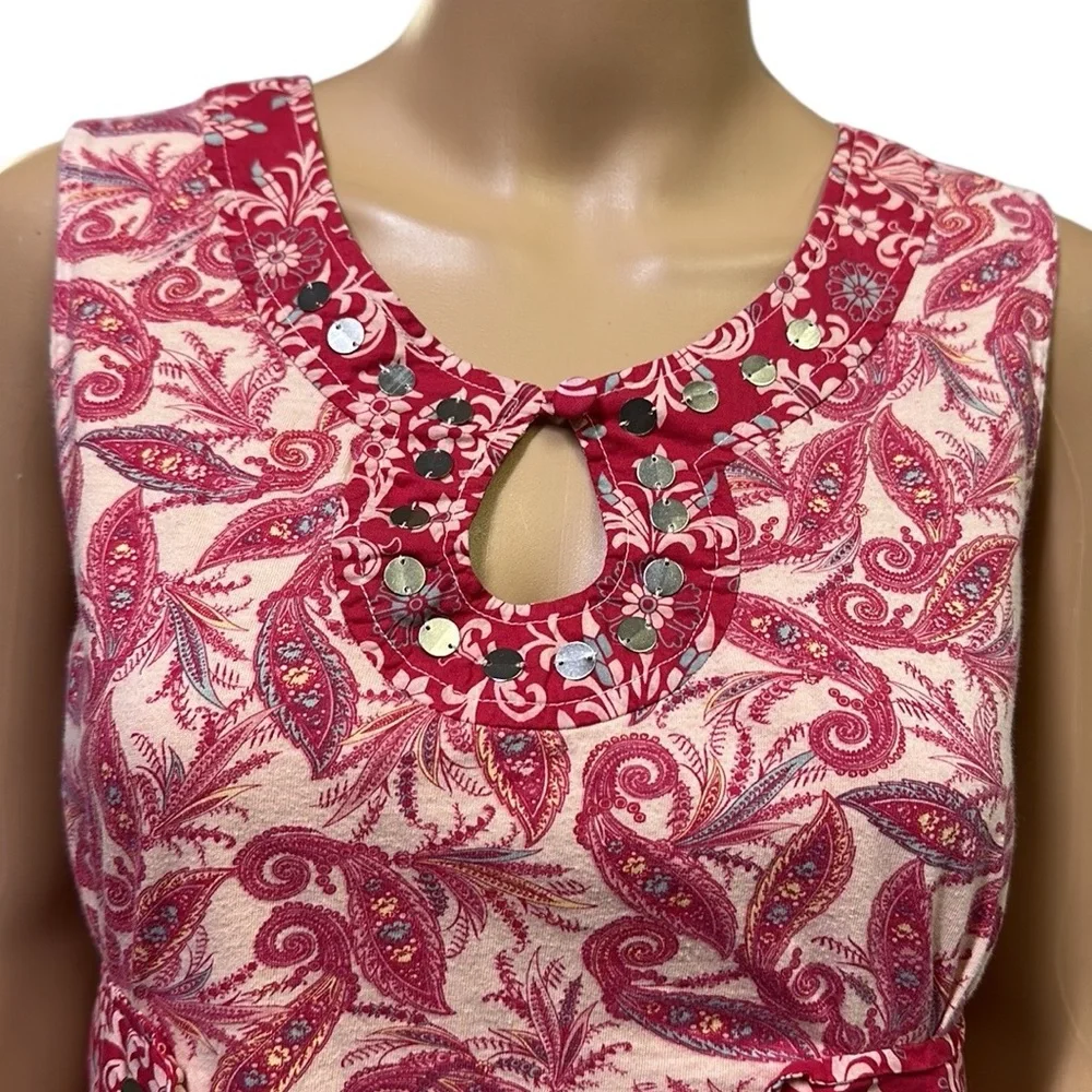 One World Cotton Paisley Print Sleeveless Embellished Tunic Top Blouse Womens S